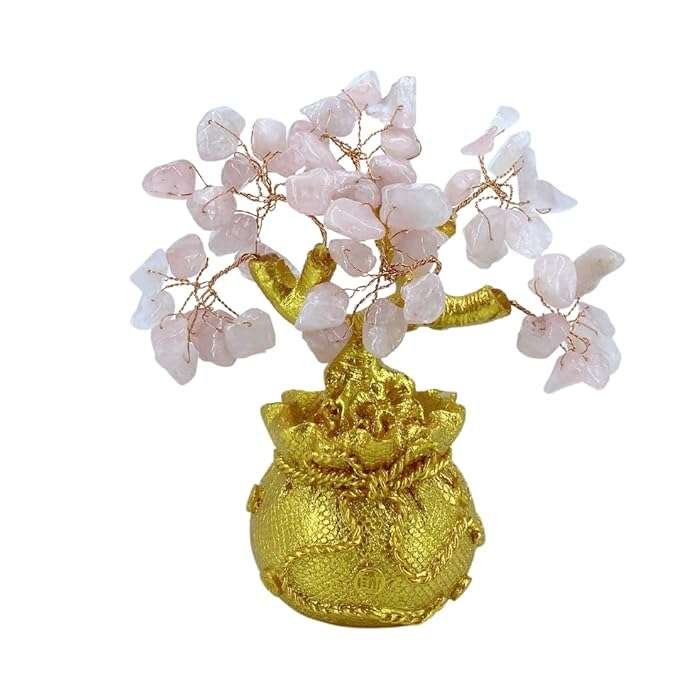 Crystal Tree Decor Natural Crystal Money Tree Ornament with Base for Good Luck, Wealth& Prosperity- Home Office Decor Spiritual Gift (Pink)